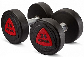 Набор из 5 пар уретановых гантелей 42 - 50 кг (шаг 2 кг)  ZIVA серии ZVO красная вставка